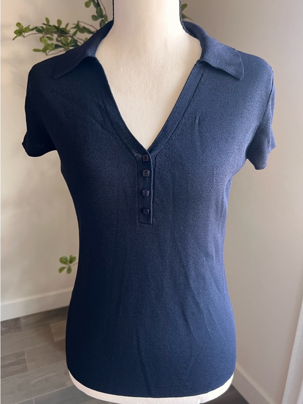 Geoffrey Beene Sport Women’s Navy Collared Short-Sleeve Polo Top Size S